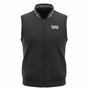 Samuel Adams Mens XL Black Fleece Full Zip Vest Brewery Logo‎ Striped Collar